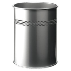 Papelera metálica con anillo perforado decorativo, durable, Ø 26x31,5 cm. plata