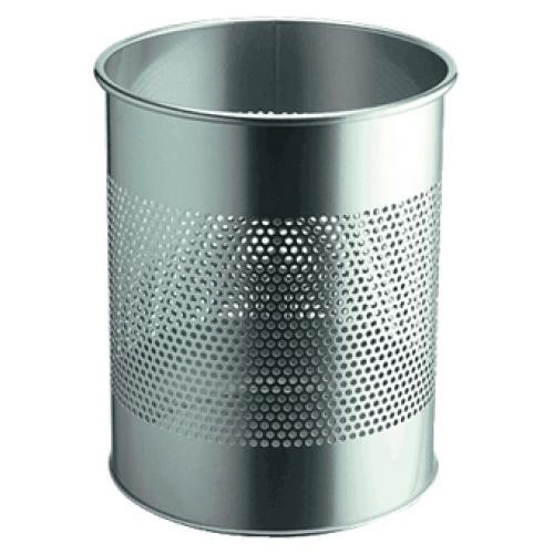 Papelera metálica perforada durable, Ø 26x31,5 cm. 15 litros, plata