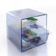 Organizador modular archivo 2000 con 2 cajones pequeños en azul transparente.