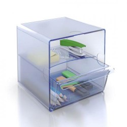 Organizador modular archivo 2000 con 1 cajón grande en azul transparente.