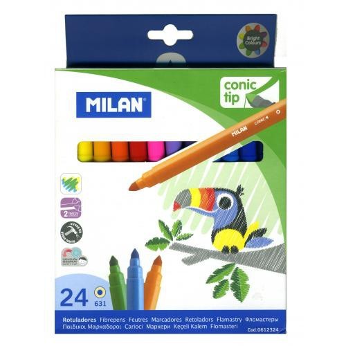 Rotulador escolar milan conic tip, colores surtidos, estuche de 24 uds.