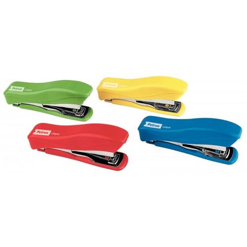 Grapadora de bolsillo petrus liliput 200 + 1 caja de grapas 23/6-200, colores surtidos