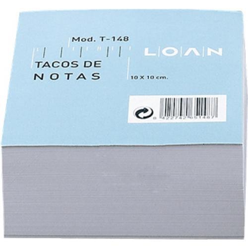 Taco de notas encolado loan blanco de 100x100 mm.