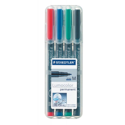 Rotulador permanente staedtler lumocolor 317 m 1,0 mm. colores surtidos, estuche de 4 uds.