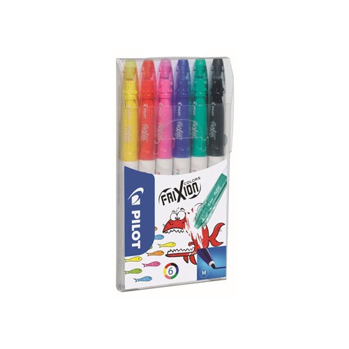 Rotulador borrable pilot frixion colors en colores surtidos, estuche de 6 uds.