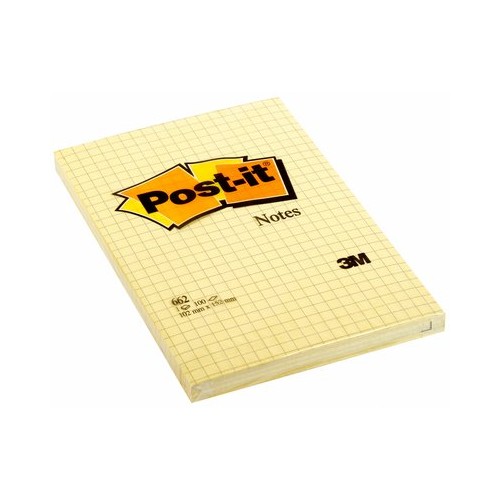Bloc de notas adhesivas 3m post-it xl 662, 102x152 mm. con cuadros, canary yellow