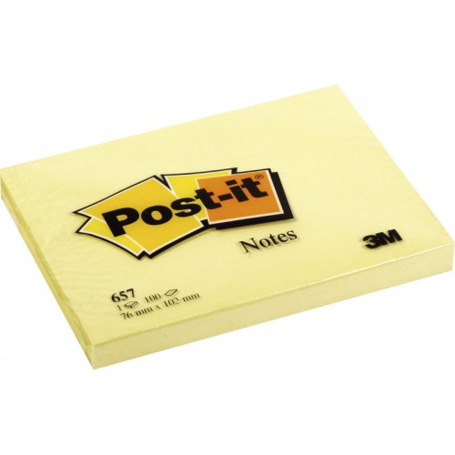 Bloc de notas adhesivas 3m post-it 657, 76x102 mm. canary yellow