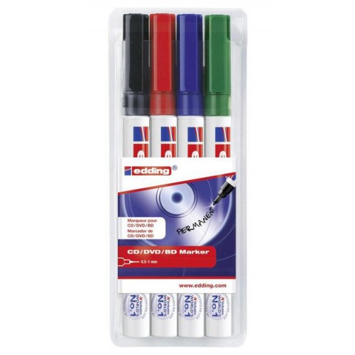 Rotulador permanente edding 8400 para cd / dvd / disco-ray, colores surtidos, estuche de 4 uds.