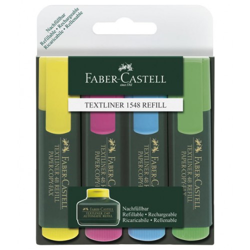 Marcador fluorescente faber-castell textliner 48 en colores surtidos, estuche de 4 uds.