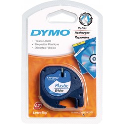 Cinta dymo letratag, 12 mm. x 4 mts. plástico, negro/blanco