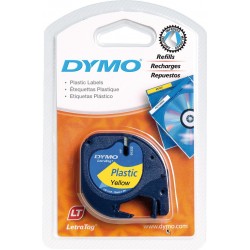 Cinta dymo letratag,12 mm. x 4 mts. plástico, negro/amarillo