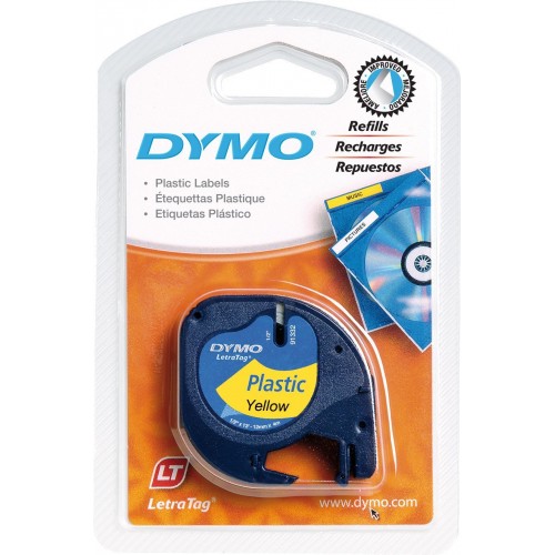 Cinta dymo letratag,12 mm. x 4 mts. plástico, negro/amarillo