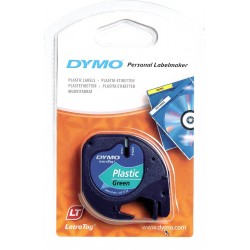 Cinta dymo letratag, 12 mm. x 4 mts. plástico, negro/verde