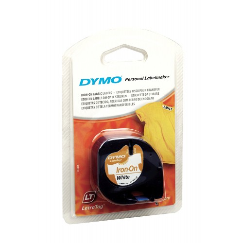 Cinta dymo letratag, 12 mm. x 2 mts. tela, negro/blanco