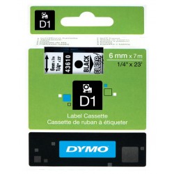 Cinta dymo d1, 6 mm. x 7 mts. poliéster, negro/transparente