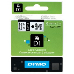 Cinta dymo d1, 6 mm. x 7 mts. poliéster, negro/blanco