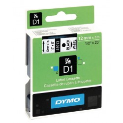 Cinta dymo d1, 12 mm. x 7 mts. poliéster, negro/blanco