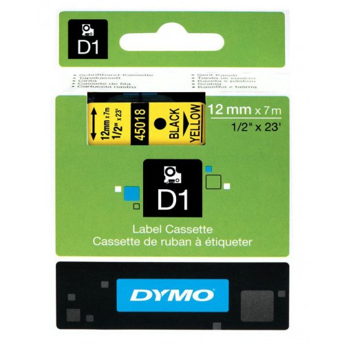 Cinta dymo d1, 12 mm. x 7 mts. poliéster, negro/amarillo