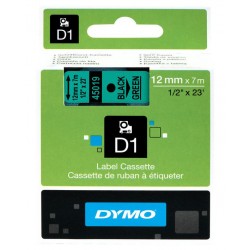 Cinta dymo d1, 12 mm. x 7 mts. poliéster, negro/verde