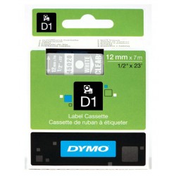Cinta dymo d1, 12 mm. x 7 mts. poliéster, blanco/transparente