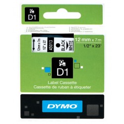 Cinta dymo d1, 12 mm. x 7 mts. poliéster, blanco/negro