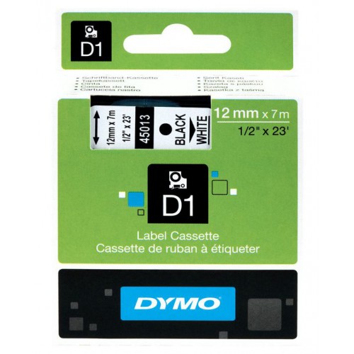 Cinta dymo d1, 12 mm. x 7 mts. poliéster, blanco/negro