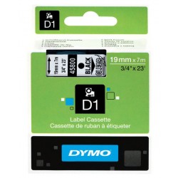 Cinta dymo d1, 19 mm. x 7 mts. poliéster, negro/transparente