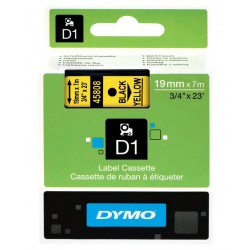 Cinta dymo d1, 19 mm. x 7 mts. poliéster, negro/amarillo