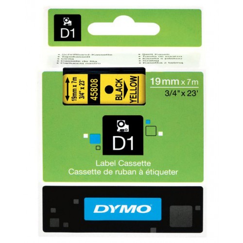 Cinta dymo d1, 19 mm. x 7 mts. poliéster, negro/amarillo