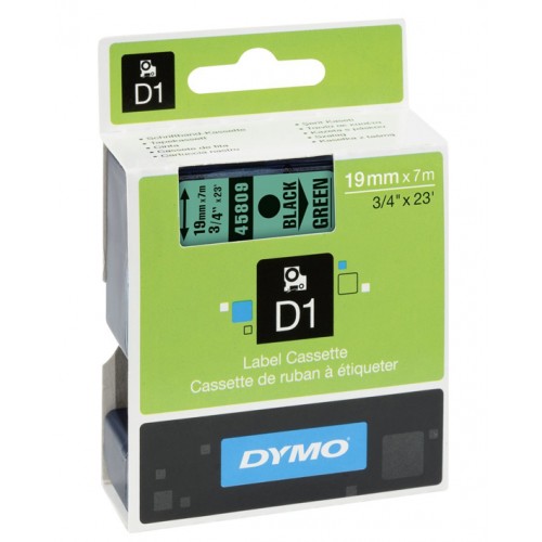 Cinta dymo d1, 19 mm. x 7 mts. poliéster, negro/verde