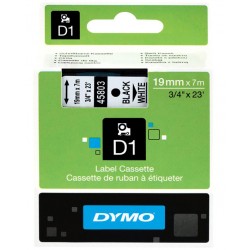 Cinta dymo d1, 19 mm. x 7 mts. poliéster, negro/blanco