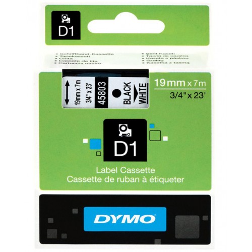 Cinta dymo d1, 19 mm. x 7 mts. poliéster, negro/blanco