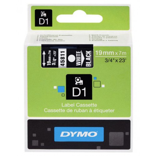 Cinta dymo d1, 19 mm. x 7 mts. poliéster, blanco/negro