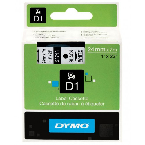 Cinta dymo d1, 24 mm. x 7 mts. poliéster, negro/blanco