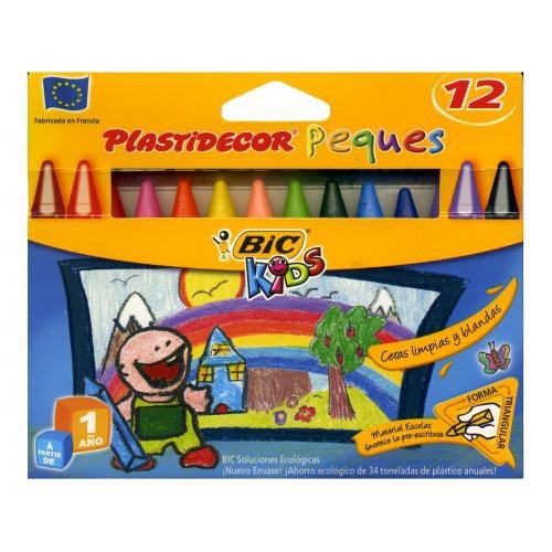 Lápiz de cera bic kids plastidecor peques en colores surtidos, estuche de 12 uds.