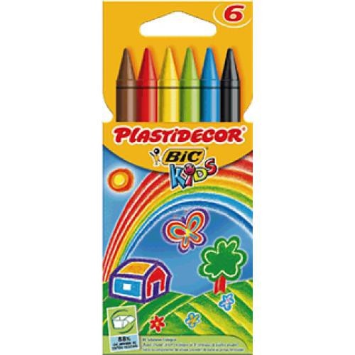 Lápiz de cera bic kids plastidecor en colores surtidos, estuche de 6 uds.