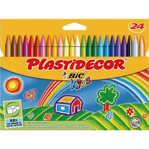 Lápiz de cera bic kids plastidecor en colores surtidos, estuche de 24 uds.