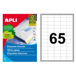 Etiqueta blanca cantos rectos apli, 38x21,2 mm. caja de 100 hojas din a4