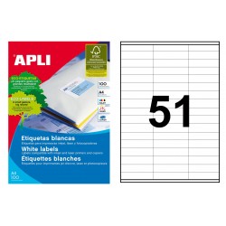 Etiqueta blanca cantos rectos apli de 70x16,9 mm. caja de 100 hojas din a4