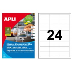 Etiqueta blanca removible cantos rectos apli, 64,6x33,8 mm. caja de 100 hojas din a4