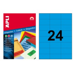 Etiqueta de color azul cantos rectos apli, 70x37 mm. blíster de 20 hojas din a4