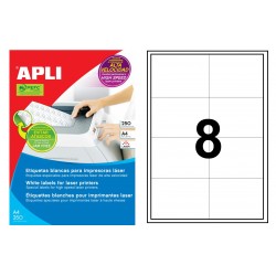 Etiqueta blanca para láser cantos rectos apli, 97x67,7 mm. caja de 250 hojas din a4