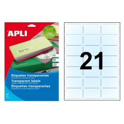 Etiqueta transparente brillante de poliéster cantos romos apli, 63,5x38,1 mm. blíster de 10 hojas din A4