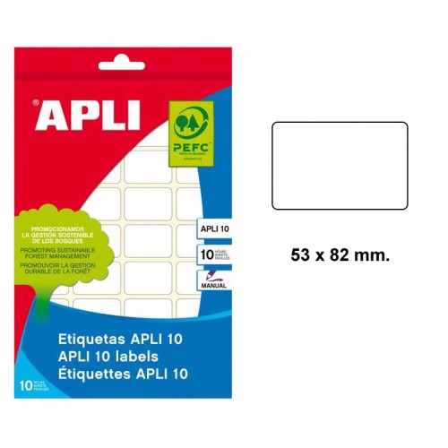 Etiqueta blanca de escritura manual cantos romos apli 10, 53x82 mm. blíster de 10 hojas