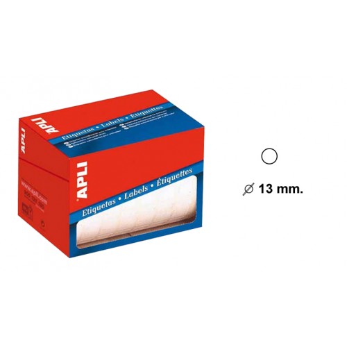 Etiqueta blanca de escritura manual cantos romos apli, Ø 13 mm. en rollo