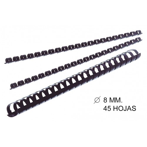 Canutillo plástico redondo gbc combbind de Ø 8 mm. negro, caja de 100 uds.
