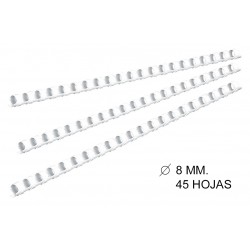 Canutillo plástico redondo gbc combbind de Ø 8 mm. blanco, caja de 100 uds.
