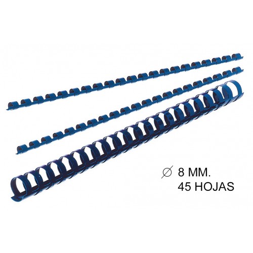 Canutillo plástico redondo gbc combbind de Ø 8 mm. azul, caja de 100 uds.