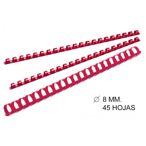 Canutillo plástico redondo gbc combbind de Ø 8 mm. rojo, caja de 100 uds.