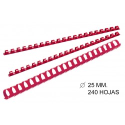 Canutillo plástico redondo gbc díametro de 25 mm. en color rojo, caja de 100 uds.